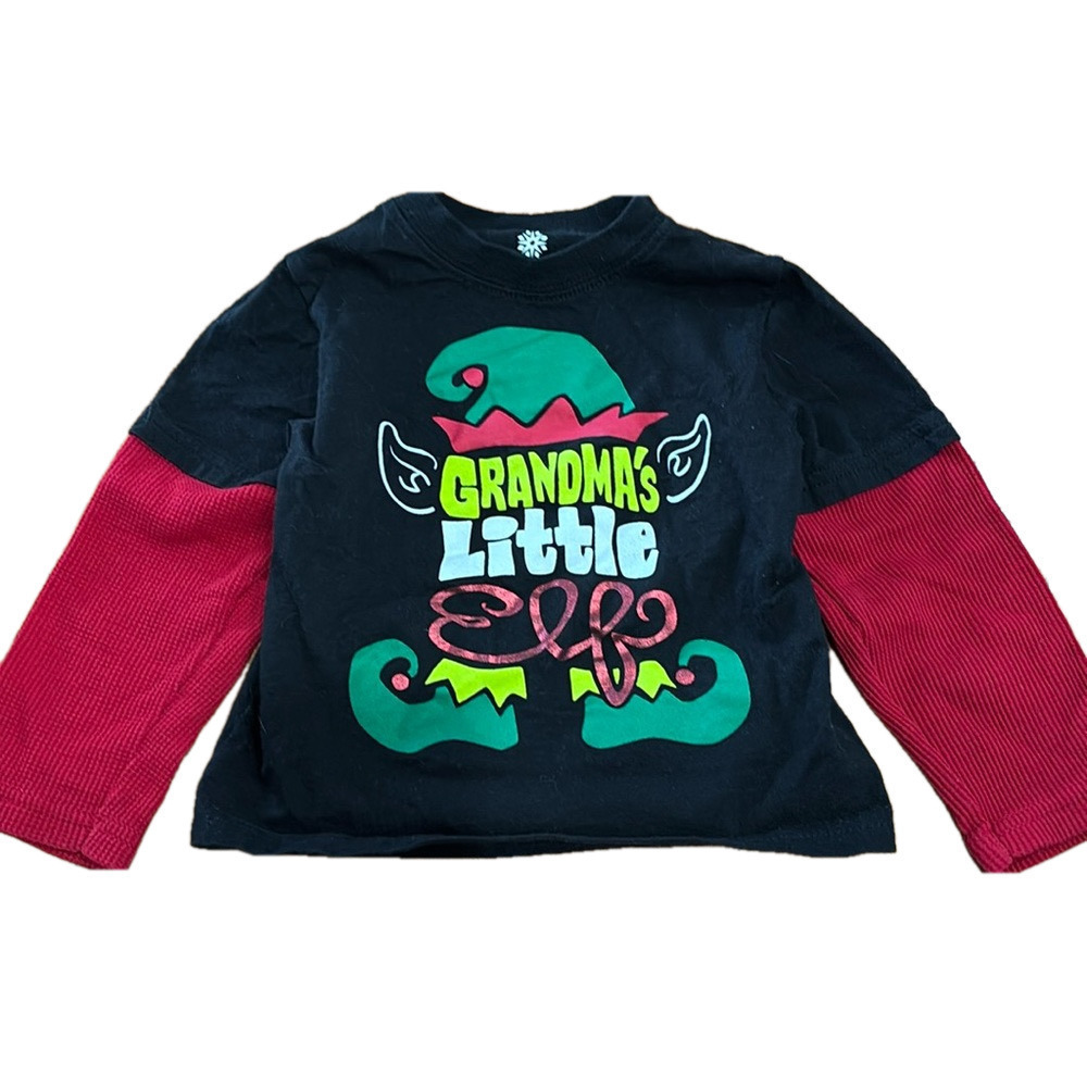24 months Grandma’s Little elf long sleeve black and red Christmas shirt
